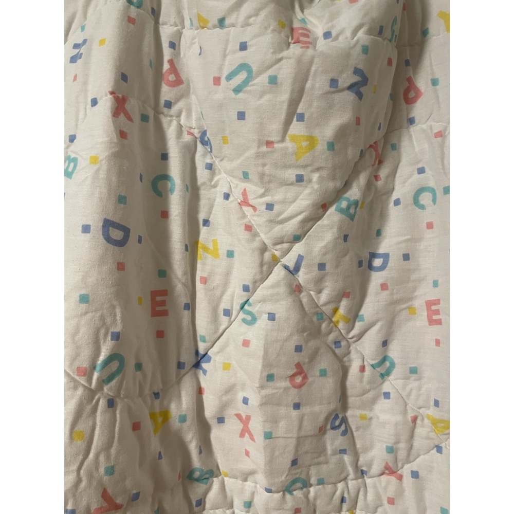 Vintage Baby Blanket Pastel ABCs Quilted Nursery Decor Retro Unisex